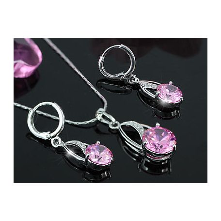 2 részes ékszerszett rózsaszín CZ kristályokkal (0005.)