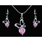 2 részes kisméretű pillangó ékszerszett rózsaszínű CZ kristályokkal (0046.)