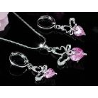 2 részes kisméretű pillangó ékszerszett rózsaszínű CZ kristályokkal (0046.)
