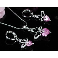   2 részes kisméretű pillangó ékszerszett rózsaszínű CZ kristályokkal (0046.)