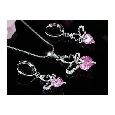 2 részes kisméretű pillangó ékszerszett rózsaszínű CZ kristályokkal (0046.)