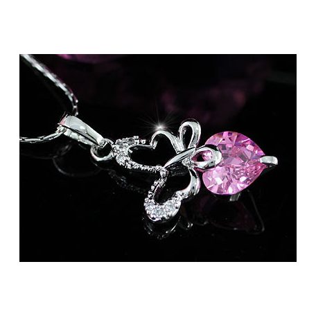 2 részes kisméretű pillangó ékszerszett rózsaszínű CZ kristályokkal (0046.)