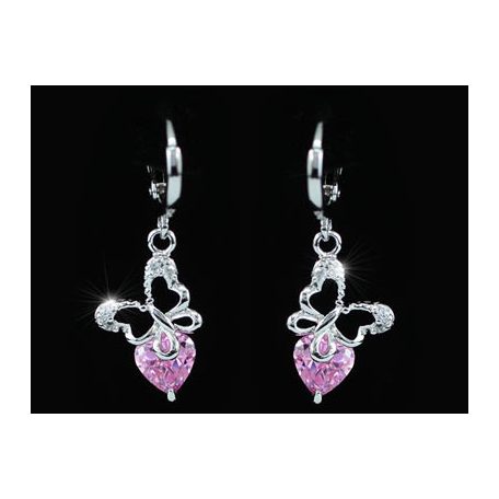 2 részes kisméretű pillangó ékszerszett rózsaszínű CZ kristályokkal (0046.)