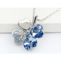   Fehérarany bevonatú kék lóhere nyaklánc csodaszép ausztriai kristályokkal (0270.)