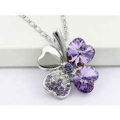   Fehérarannyal bevont halványlila lóhere nyaklánc csodaszép ausztriai kristályokkal (0150.)