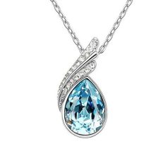   Esőcsepp nyaklánc fehérarany bevonattal, kék ausztriai kristállyal  (0163.)
