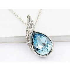   Esőcsepp nyaklánc fehérarany bevonattal, kék ausztriai kristállyal  (0163.)