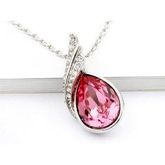   Fehérarannyal bevont esőcsepp ékszerszett rózsaszín ausztriai kristályokkal (0014.)