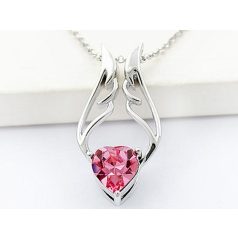   Pink angyalszárny - szív nyaklánc  fehérarany bevonattal, ausztriai kristállyal (0133.)