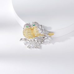   Arannyal és platinával bevont exkluzív madár pár bross CZ kristályokkal (0567.)