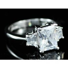   Fehérarannyal bevont "eljegyzési" gyűrű CZ kristályokkal #7 (0642.)