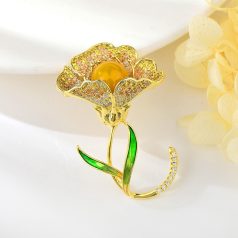   Arannyal bevont virágszál bross apró CZ kristályokkal (0977.)