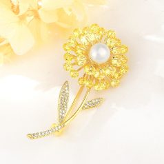   Csodaszép virágszál bross arany bevonattal, cirkónia kristályokkal (0146.)
