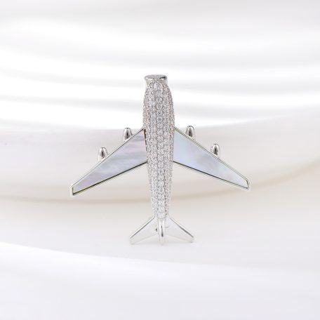 Repülőgép bross áttetsző cirkónia kristályokkal (0087.)