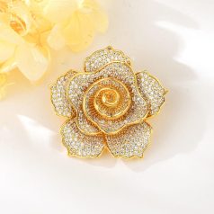   Exkluzív rózsa bross arany bevonattal, áttetsző cirkónia kristályokkal (0590.)