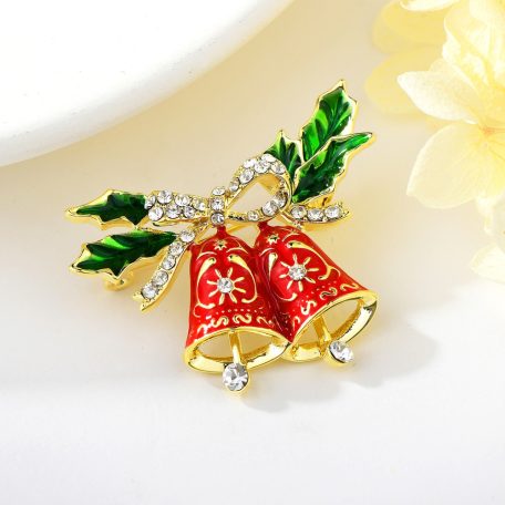 Karácsonyi harang bross arany bevonattal, cirkónia kristályokkal (0010.)