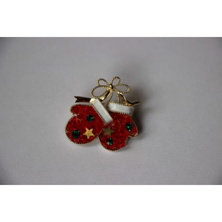 Arannyal bevont karácsonyi kesztyű bross cirkónia kristályokkal (0107.)