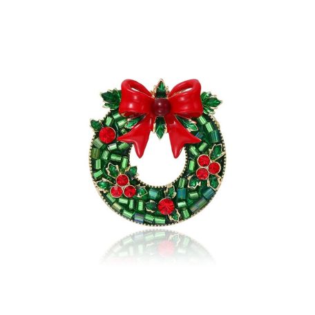 Karácsonyi koszorú bross arany bevonattal, cirkónia kristályokkal (0158.)