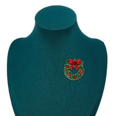   Karácsonyi koszorú bross arany bevonattal, cirkónia kristályokkal (0158.)