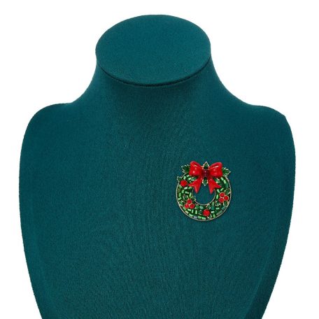 Karácsonyi koszorú bross arany bevonattal, cirkónia kristályokkal (0158.)