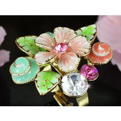   Arannyal bevont színes virágcsokor gyűrű ausztriai kristályokkal (0261.)