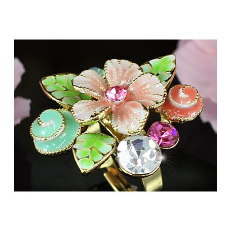 Arannyal bevont színes virágcsokor gyűrű ausztriai kristályokkal (0261.)