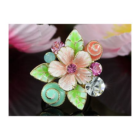 Arannyal bevont színes virágcsokor gyűrű ausztriai kristályokkal (0261.)