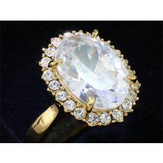   Arannyal bevont klasszikus gyűrű nagy ovális CZ kristállyal #7 (0596.)