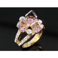   Arannyal bevont 3 kockás gyűrű rózsaszín ausztriai kristályokkal #7 (0874.)