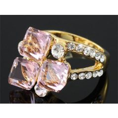  Arannyal bevont 3 kockás gyűrű rózsaszín ausztriai kristályokkal #7 (0874.)