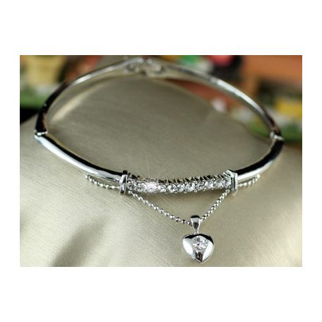 Fehérarannyal bevont szíves karperec ausztriai kristályokkal (0122.)