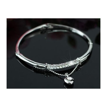 Fehérarannyal bevont szíves karperec ausztriai kristályokkal (0122.)