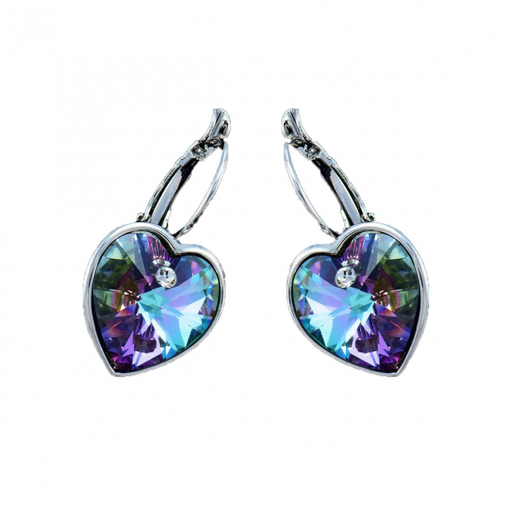Image of Platinával bevont akasztós szív fülbevaló lila Swarovski kristályokkal (0027.)