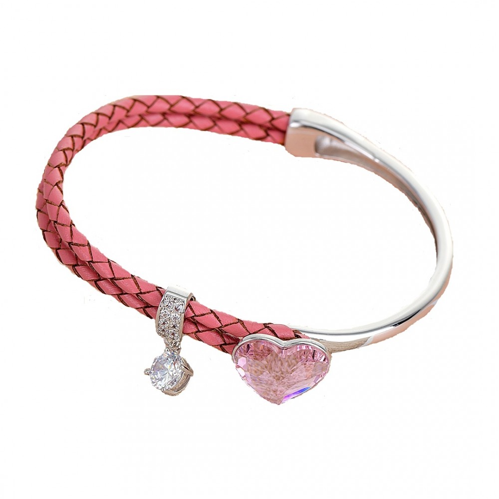 Image of Platinával bevont karkötő halvány rózsaszín, szív alakú Swarovski kristállyal (0062.)