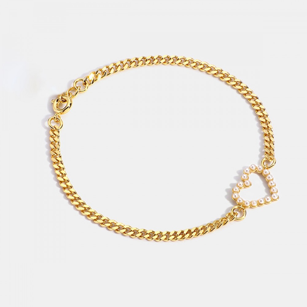 Image of Arannyal bevont gyöngyös szív karkötő (1019.)