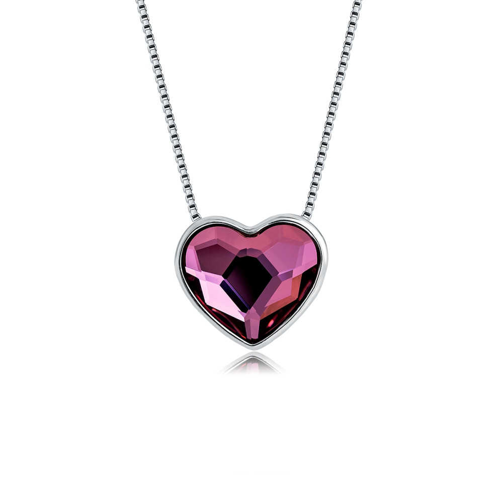 Image of Platinával bevont dupla oldalú szív nyaklánc halvány bíbor színű Swarovski kristályokkal (0084.)