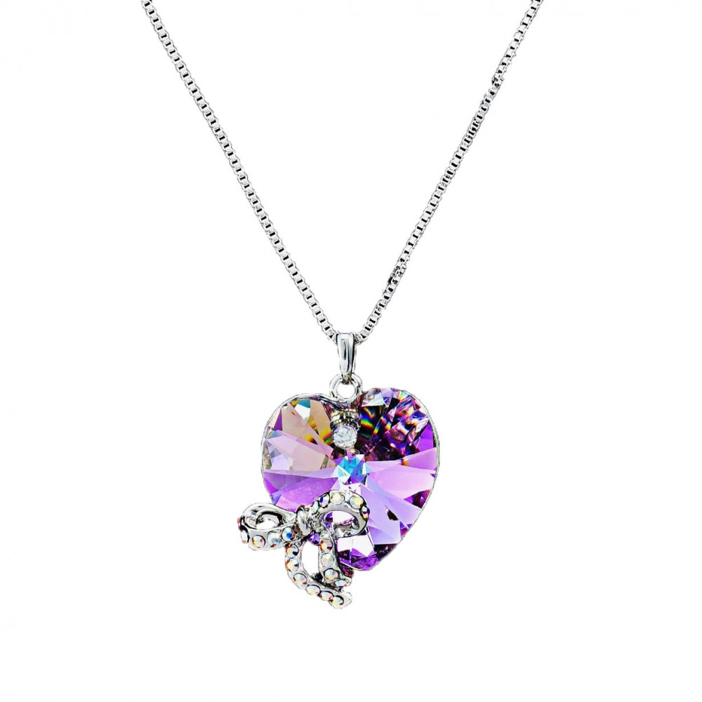 Platinával bevont masnis szív nyaklánc színjátszó lila Swarovski kristállyal + AJÁNDÉK DÍSZDOBOZ (0123.) Platinával bevont masnis szív nyaklánc színjátszó lila Swarovski kristállyal + AJÁNDÉK DÍSZDOBOZ (0123.)