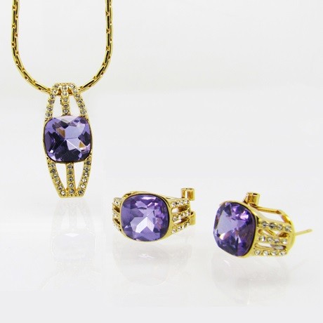 Image of Aranyozott, lila színű egyedi kristályos ékszerszett (1425.)