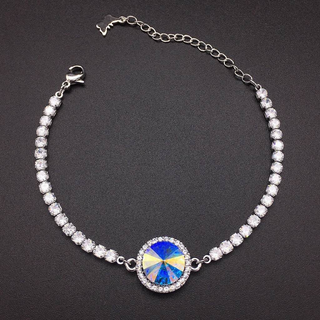 Image of Platinával bevont állítható karkötő színjátszó kör Swarovski kristállyal (1253.)