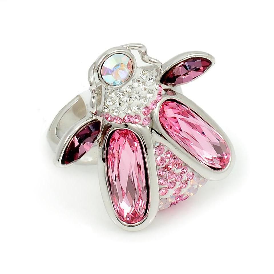 Image of Ródiummal bevont rózsabogár gyűrű rózsaszín Swarovski kristályokkal #7 (0481.)