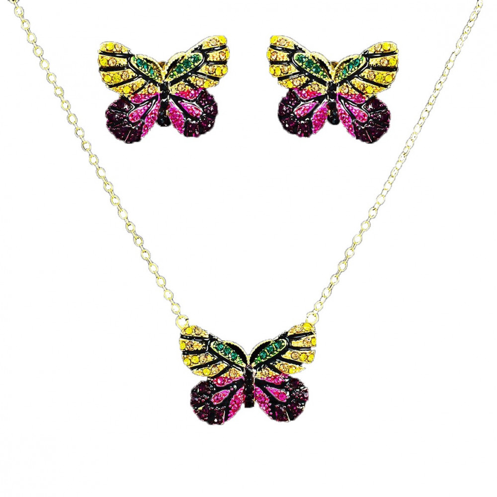 Image of Arannyal bevont pillangó ékszerszett színes cirkónia kristályokkal (0050.)