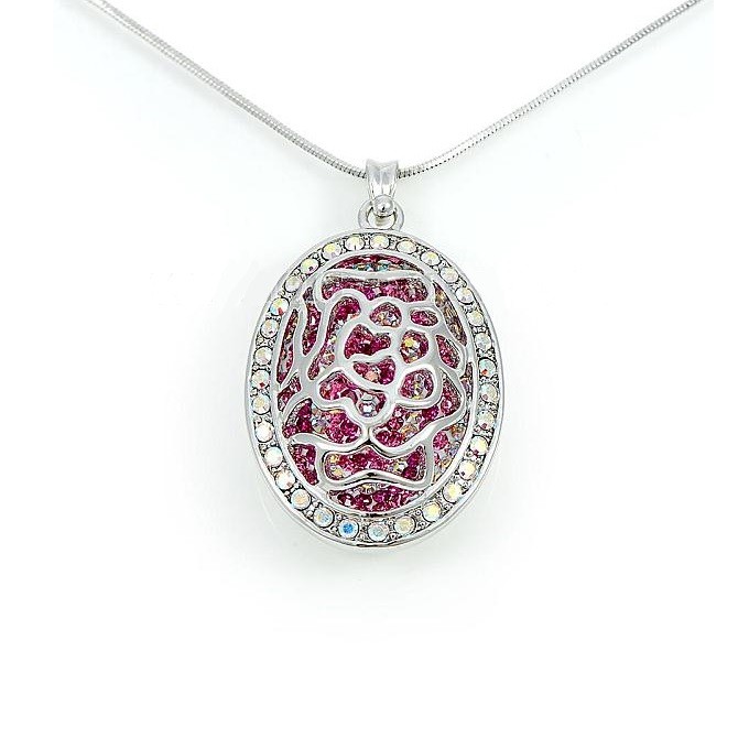 Image of Ródiummal bevont exkluzív rózsás nyaklánc rózsaszín Swarovski kristályokkal (0979.)