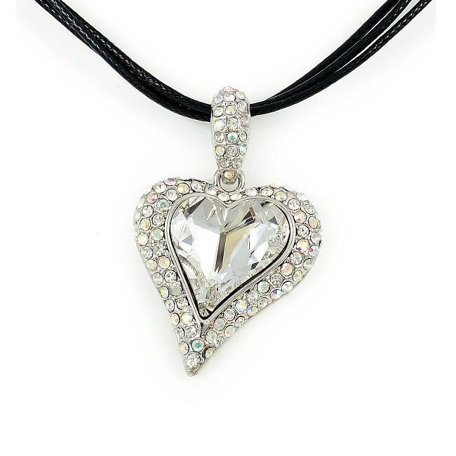 Image of Platinával bevont exkluzív szív nyaklánc áttetsző Swarovski kristályokkal (0362.)
