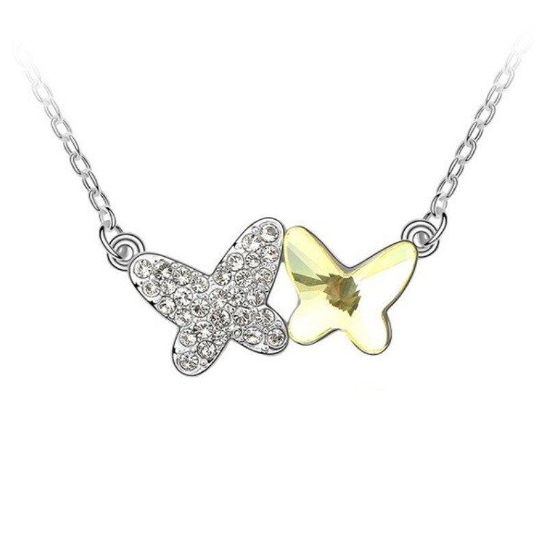 Image of Platinával bevont pillangó nyaklánc sárga és áttetsző Swarovski kristályokkal (0334.)