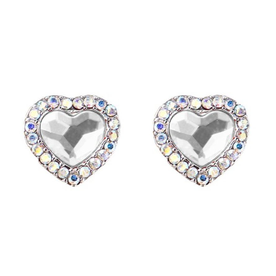 Image of Kis méretű szív fülbevaló áttetsző-színjátszó Swarovski kristállyal (0264.)