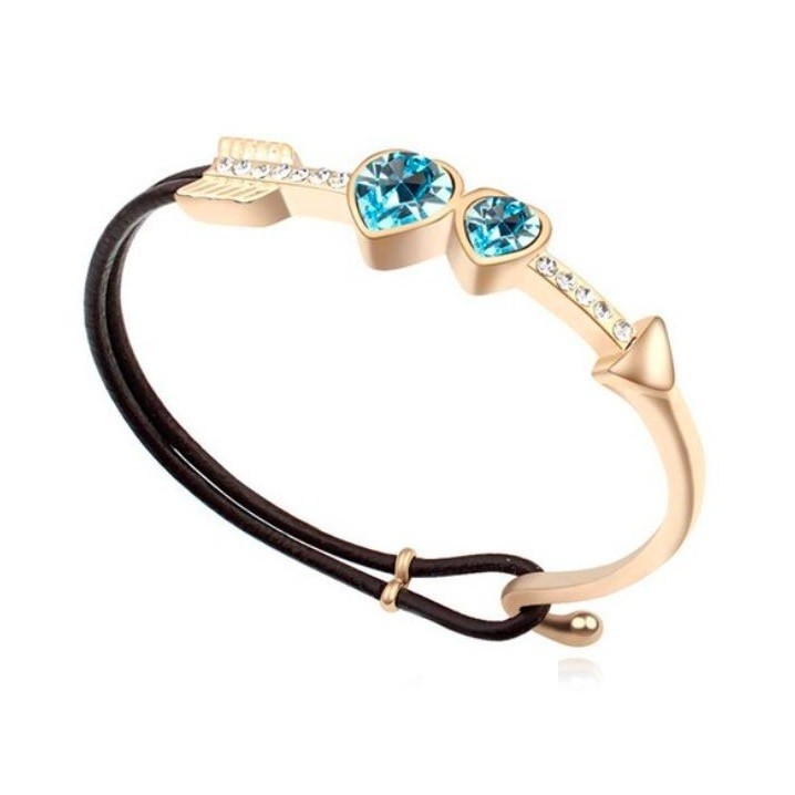 Image of Arannyal bevont Ámor nyíla karkötő türkizkék Swarovski kristállyal (0048.)