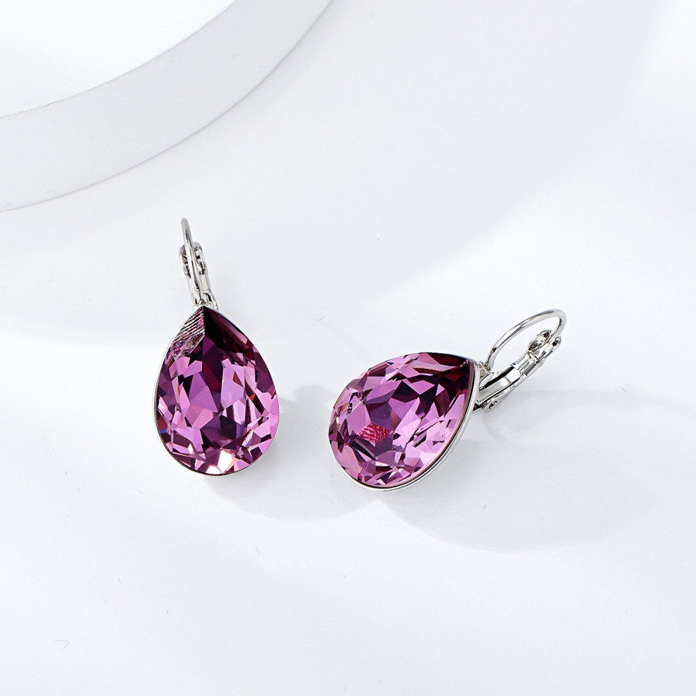 Image of Platinával bevont csepp fülbevaló halvány bíbor színű Swarovski kristállyal (0099.)