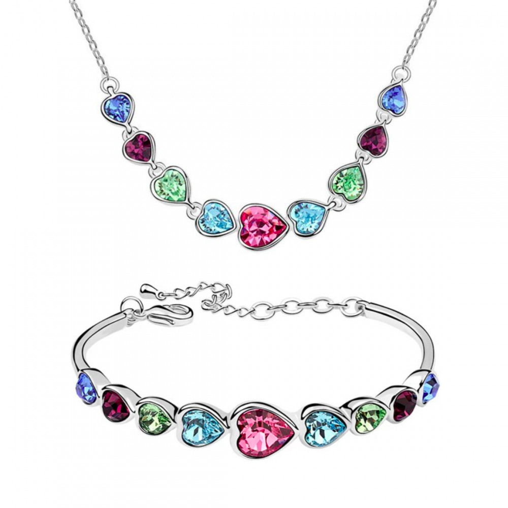 18k fehérarannyal bevont színes Swarovski szívfűzér ékszerszett ( nyaklánc+karkötő ) + AJÁNDÉK DÍSZDOBOZ (1254.) 18k fehérarannyal bevont színes Swarovski szívfűzér ékszerszett ( nyaklánc+karkötő ) + AJÁNDÉK DÍSZDOBOZ (1254.)