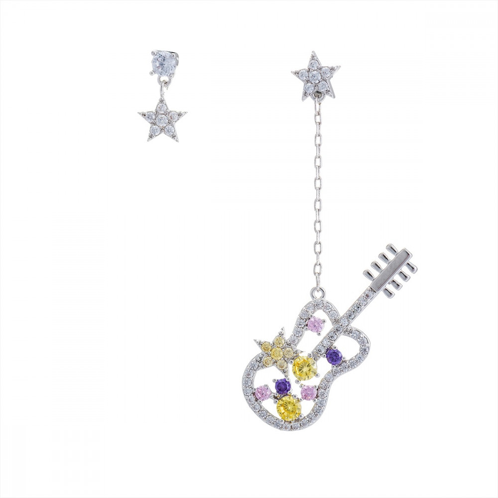 Image of Platinával bevont függő gitár fülbevaló CZ kristályokkal (0865.)