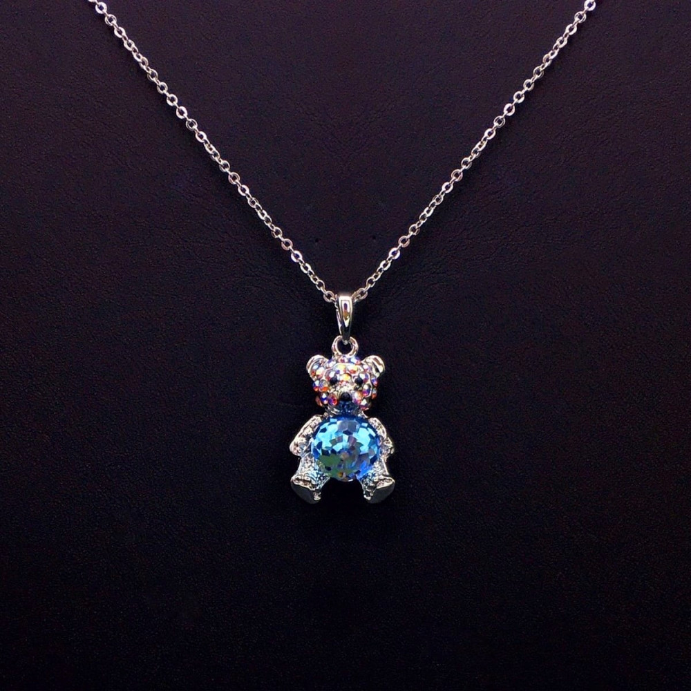 Image of Platinával bevont maci nyaklánc égszínkék Swarovski kristállyal (0494.)
